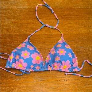 Floral Blue and Pink Bikini Top